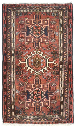 Vintage Rusty Red Tribal 2X3 Karajeh Persian Rug