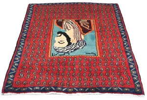 Vintage Red Floral 2'7X3'5 Zanjan Persian Rug