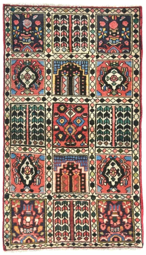 Semi Antique Cream Floral 2'4X4'2 Bakhtiari Persian Rug