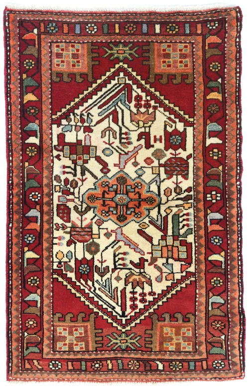 Vintage Cream Tribal 2'8X4'3 Hamedan Persian Rug