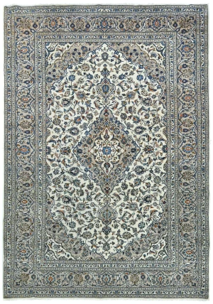 Vintage Cream Floral Traditional 10X14 Kashan Persian Rug