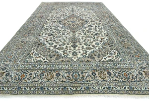 Vintage Cream Floral Traditional 10X14 Kashan Persian Rug