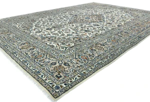Vintage Cream Floral Traditional 10X14 Kashan Persian Rug