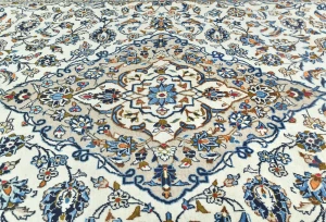 Vintage Cream Floral Traditional 10X14 Kashan Persian Rug