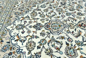 Vintage Cream Floral Traditional 10X14 Kashan Persian Rug