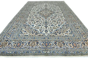 Vintage Cream Floral Traditional 10X14 Kashan Persian Rug