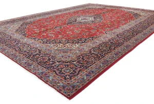 Vintage Red Traditional Floral 10X13 Kashan Persian Rug