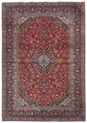 Vintage Red Floral Traditional 9X13 Kashan Persian Rug