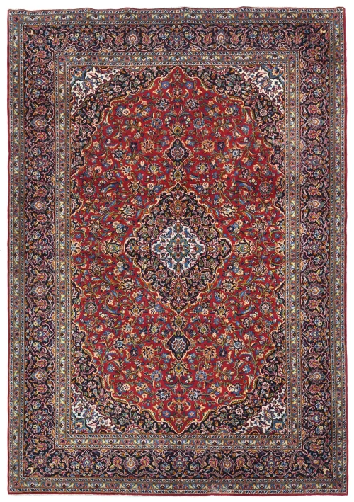 Vintage Red Floral Traditional 9X13 Kashan Persian Rug