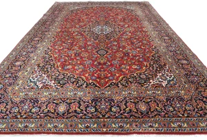 Vintage Red Floral Traditional 9X13 Kashan Persian Rug