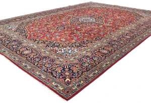 Vintage Red Floral Traditional 9X13 Kashan Persian Rug