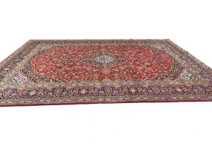 Vintage Red Floral Traditional 9X13 Kashan Persian Rug