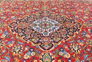 Vintage Red Floral Traditional 9X13 Kashan Persian Rug