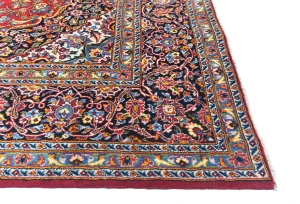 Vintage Red Floral Traditional 9X13 Kashan Persian Rug
