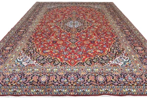Vintage Red Floral Traditional 9X13 Kashan Persian Rug