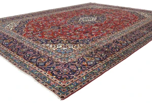 Vintage Red Floral Traditional 9'6X12'10 Kashan Persian Rug