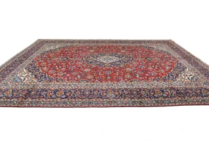 Vintage Red Floral Traditional 9'6X12'10 Kashan Persian Rug