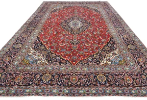 Vintage Red Floral Traditional 10X13 Kashan Persian Rug