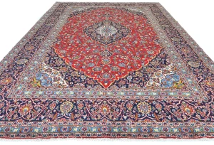 Vintage Red Floral Traditional 10X13 Kashan Persian Rug