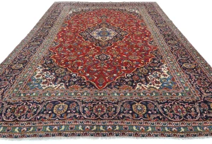 Vintage Red Traditional Floral 10X13 Kashan Persian Rug