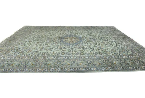 Vintage Green Traditional Floral 10X14 Kashan Persian Rug