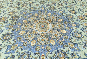 Vintage Green Traditional Floral 10X14 Kashan Persian Rug