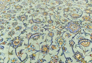 Vintage Green Traditional Floral 10X14 Kashan Persian Rug