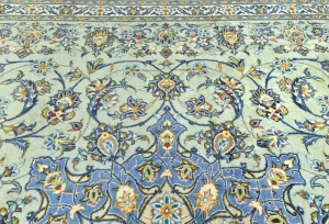 Vintage Green Traditional Floral 10X14 Kashan Persian Rug