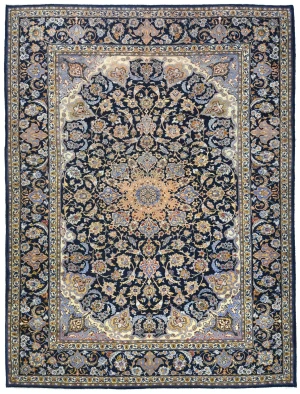 Vintage Dark Purple-navy Floral Traditional 10X13 Kashan Persian Rug