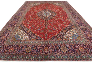 Vintage Red Traditional Floral 10X13 Kashan Persian Rug
