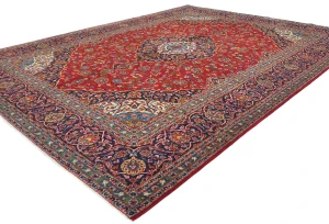 Vintage Red Traditional Floral 10X13 Kashan Persian Rug