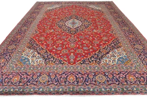 Vintage Red Traditional Floral 10X13 Kashan Persian Rug