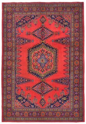 Vintage Scarlet Red Tribal Geometric 7X10 Viss Persian Rug
