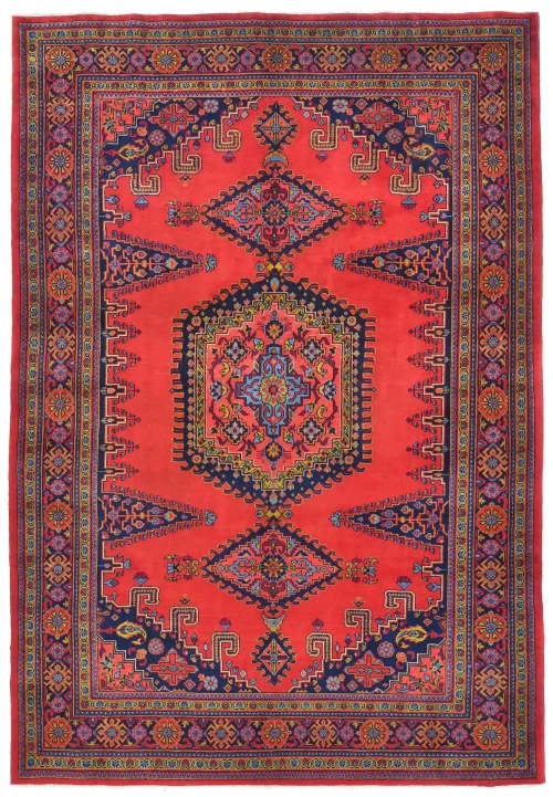 Vintage Scarlet Red Tribal Geometric 7X10 Viss Persian Rug