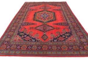 Vintage Scarlet Red Tribal Geometric 7X10 Viss Persian Rug