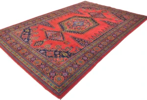 Vintage Scarlet Red Tribal Geometric 7X10 Viss Persian Rug