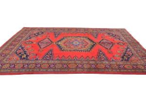 Vintage Scarlet Red Tribal Geometric 7X10 Viss Persian Rug