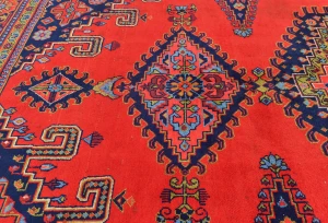 Vintage Scarlet Red Tribal Geometric 7X10 Viss Persian Rug