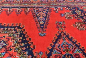 Vintage Scarlet Red Tribal Geometric 7X10 Viss Persian Rug