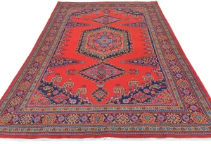 Vintage Scarlet Red Tribal Geometric 7X10 Viss Persian Rug