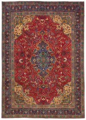 Vintage Red Floral Traditional 10X13 Tabriz Persian Rug