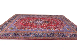 Vintage Red Traditional 10X13 Sabzevar Persian Rug