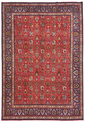 Vintage Red FloralTraditional 9x12 Tabriz Persian Rug