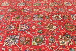 Vintage Red FloralTraditional 9x12 Tabriz Persian Rug