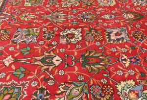 Vintage Red FloralTraditional 9x12 Tabriz Persian Rug