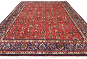Vintage Red FloralTraditional 9x12 Tabriz Persian Rug