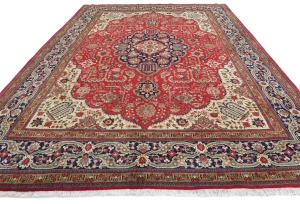 Vintage Red Floral Traditional 10X13 Tabriz Persian Rug