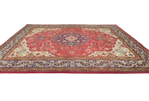 Vintage Red Floral Traditional 10X13 Tabriz Persian Rug