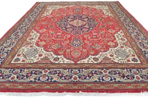Vintage Red Floral Traditional 10X13 Tabriz Persian Rug