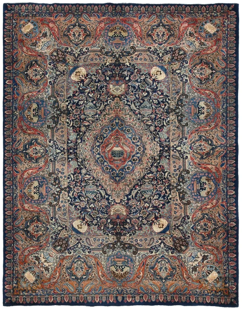 Vintage Purple-navy  Pictorial 9'8X12'4 Kashmar Persian Rug